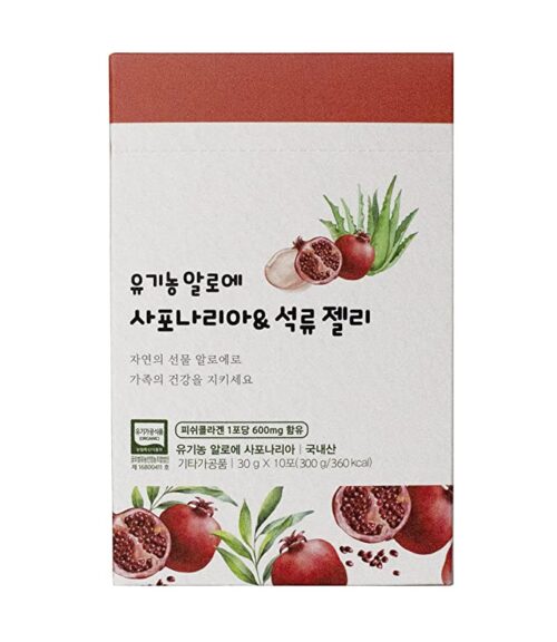 Organic Aloe Saponaria & Pomegrante Jelly 30g x 10EA, Pomegrante Flavor with Fish Collagen Healthy Sweet Tasty Snack